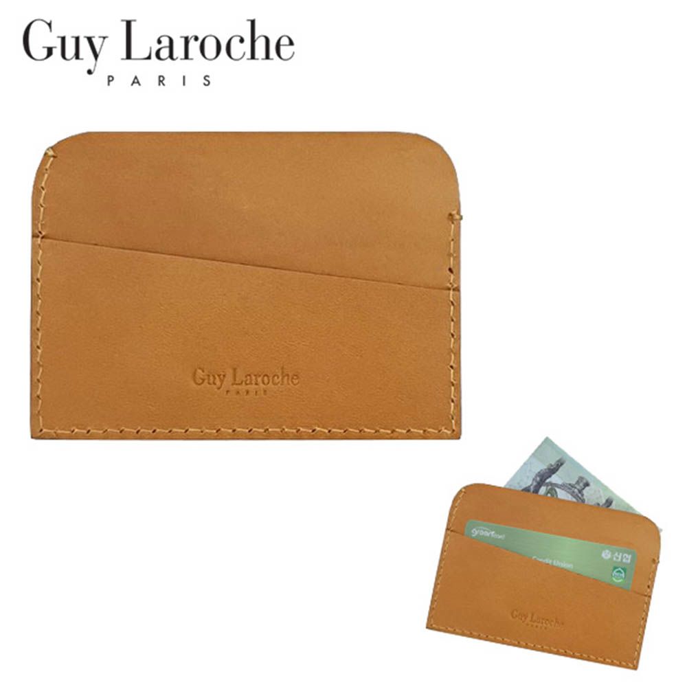 Guy Laroche Slim Leather Card Holder GL-VE-001 – Vegetable Tanned Cowhide, Minimal French Design, 3-Card Capacity _ Made in KOREA